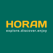 The image features a teal background with the word "HORAM" in bold yellow letters, and below it, the phrase "explore.discover.enjoy" in smaller white font.